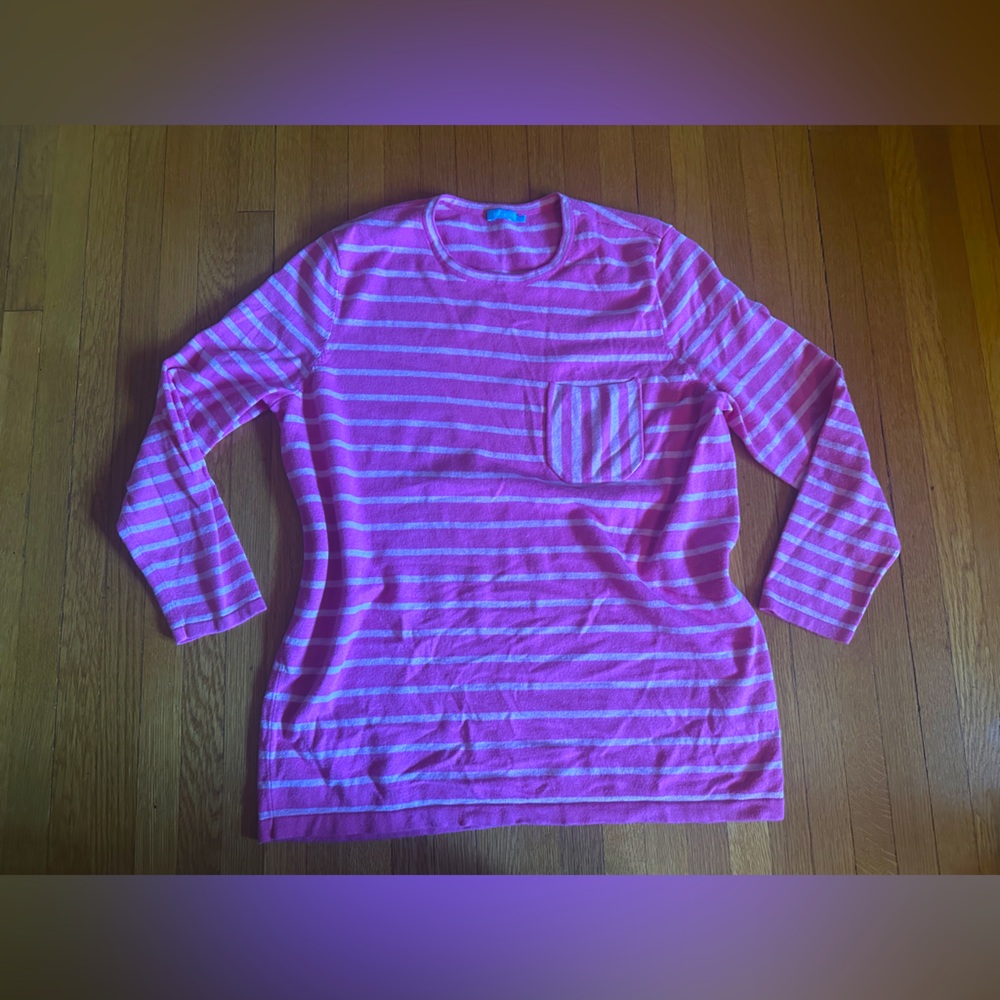 J. MCLAUGHLIN Pink on Pink Stripe Cotton Modal Blend Pocket Sweater, Size M